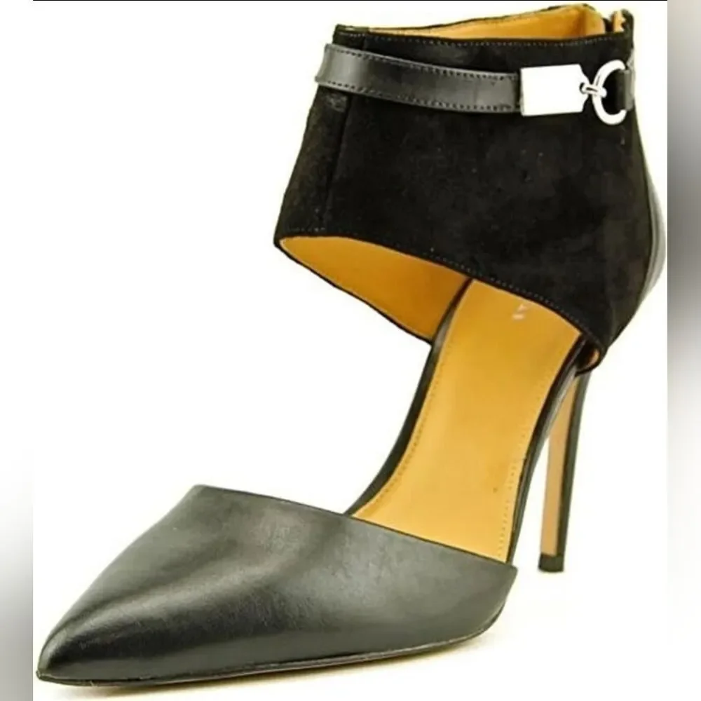 Coach Designer Heiress Black Leather/Suede Ankle Strap Pump Heel Stiletto 9.5